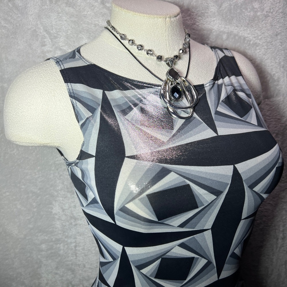 Y2K Women Geometric Print Sleeveless Tank Top Shiny Metallic Grunge Bratz Grunge